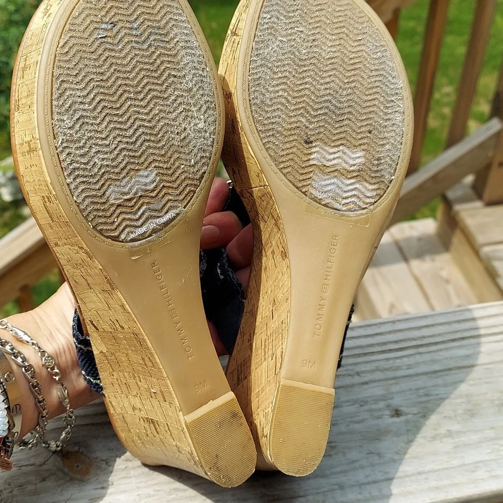 Tommy Hilfiger Cork Wedge Heels Slip on sandals Sz 9.5
